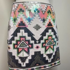 Express Tan Aztec Tribal Sequin Mini Skirt